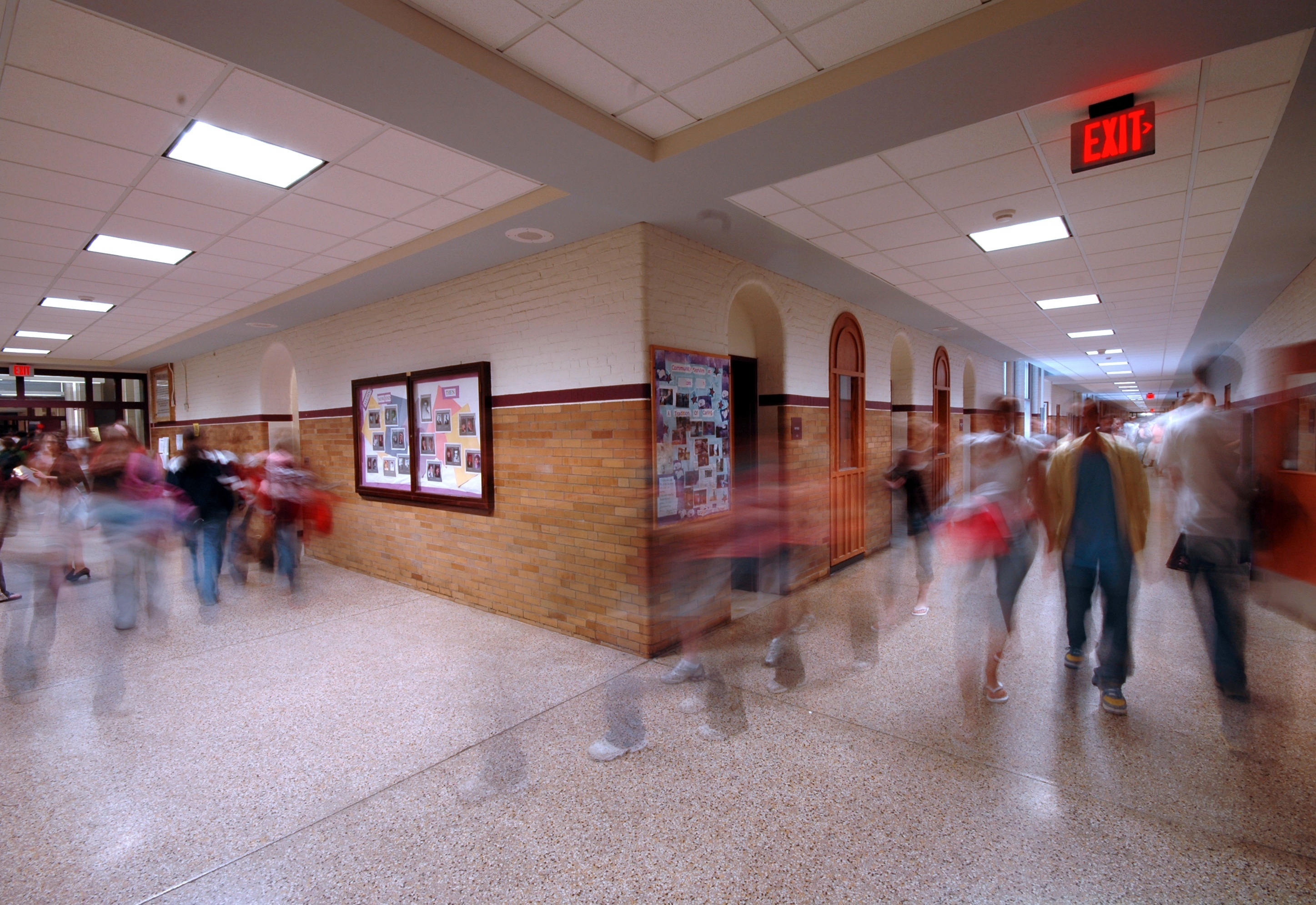 Busy school hallway